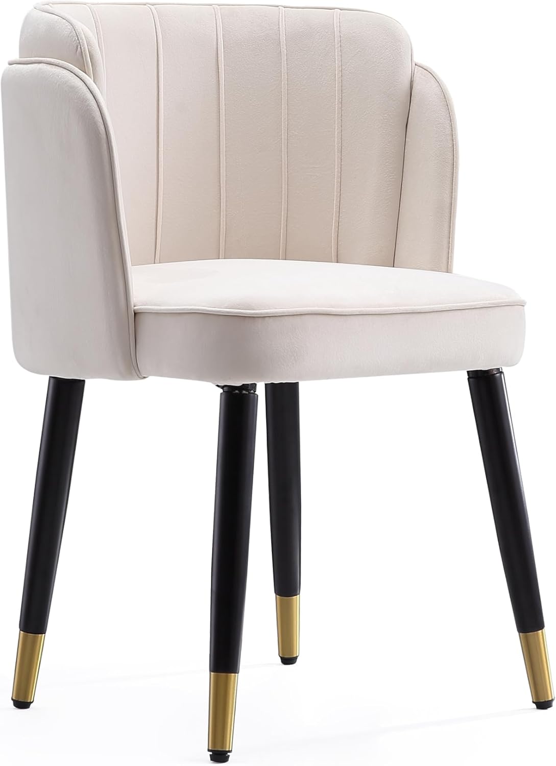 Manhattan Comfort Zephyr Modern Velvet Dining Chair, Solid Wood Frame with Gold-Tipped Splayed Legs, High Density Foam Padding, Vintage Design, Tulip Inspired Accent Furniture, Cream