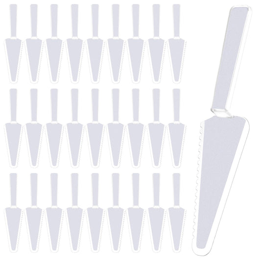 50Pcs 9.1Inch Plastic Disposable Cake Cutter Cake Server Cutting Spatula Knives Pie Pizza Pastry Slicer Serving Utensils for Kitchen Wedding Buffet (Clear)