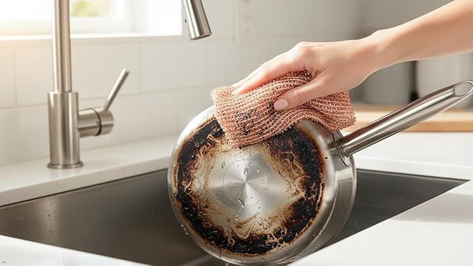 Redecker Real Copper Cleaning Cloths – Scratch-Free 2-Ply Woven Copper Scrub Pads for Pots, Pans, Sinks, Glass & Stainless Steel – Reusable, Machine Washable, Durable, Eco-Friendly – Set of 2