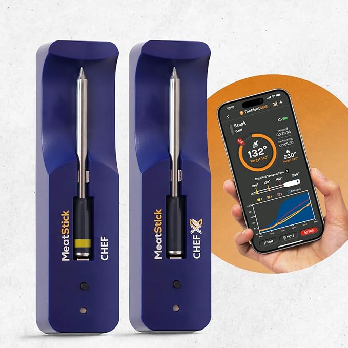 MeatStick Chef Duo Bundle [2-Probe/650ft Range] | Quad Sensors Smart Wireless Meat Thermometer with Bluetooth | for Grilling, BBQ, Air Fryer, Deep Frying, Oven, Sous Vide, Rotisserie