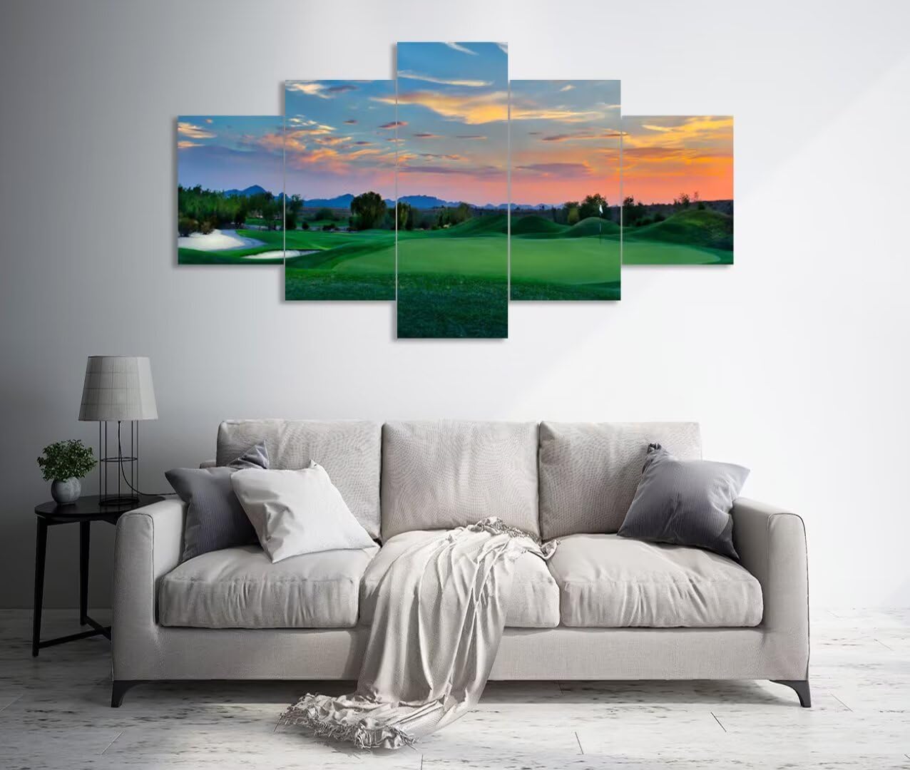 Arizona Scottsdale Golf Course Wall Art for Living Room Bedroom Bathroom - Sunset Arizona Scottsdale Landscape Pictures Posters Framed Artwork Canvas Prints Ready to Hang(50''W x 24''H)