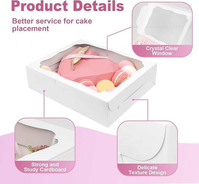 24pcs10x8x2.5 Inch White Bakery Boxes Treat Boxes with Window for Pastry, Cookie, Desserts, Chocolate Strawberries, Pies, Donuts, Muffins,Cupcake