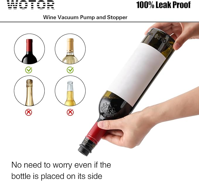 WOTOR Wine Stoppers - Vacuum Wine Saver, Preserver & Sealer (Black, 6 Pieces)