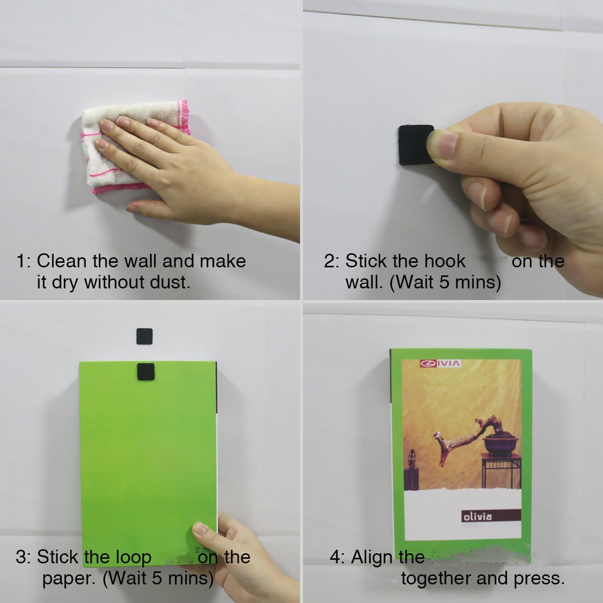 Self Adhesive Dots, 0.59 Inch Diameter 1600pcs(800Pairs) Strong Sticky Hook Tapes, Square Adhesive Back Loop Nylon Strips with Waterproof Fastener,Perfect for School Classroom,Office,DIY-Black