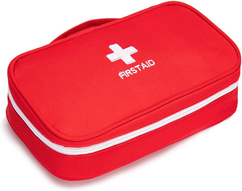 First Aid Bag Tote Empty Small First Aid Kit Bag Outdoor Travel Rescue Pouch First Responder Medicine Bag Pocket Container for Car Home Office Sport Outdoors (Red Handle)