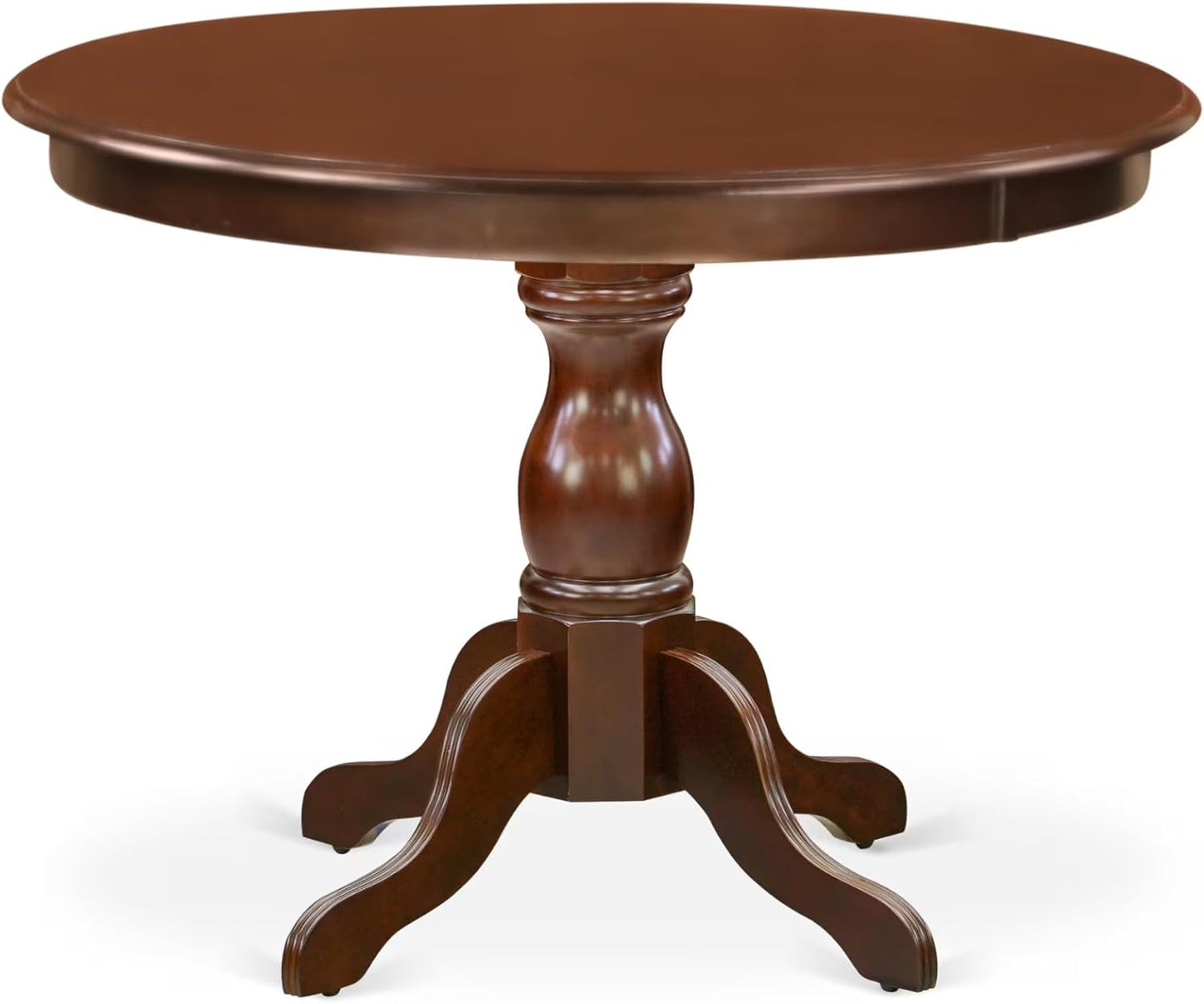 East West Furniture HBNF3-MAH-W 3 Piece Dining Set Contains a Round Dining Room Table with Pedestal and 2 Wood Seat Chairs, 42x42 Inch, Mahogany
