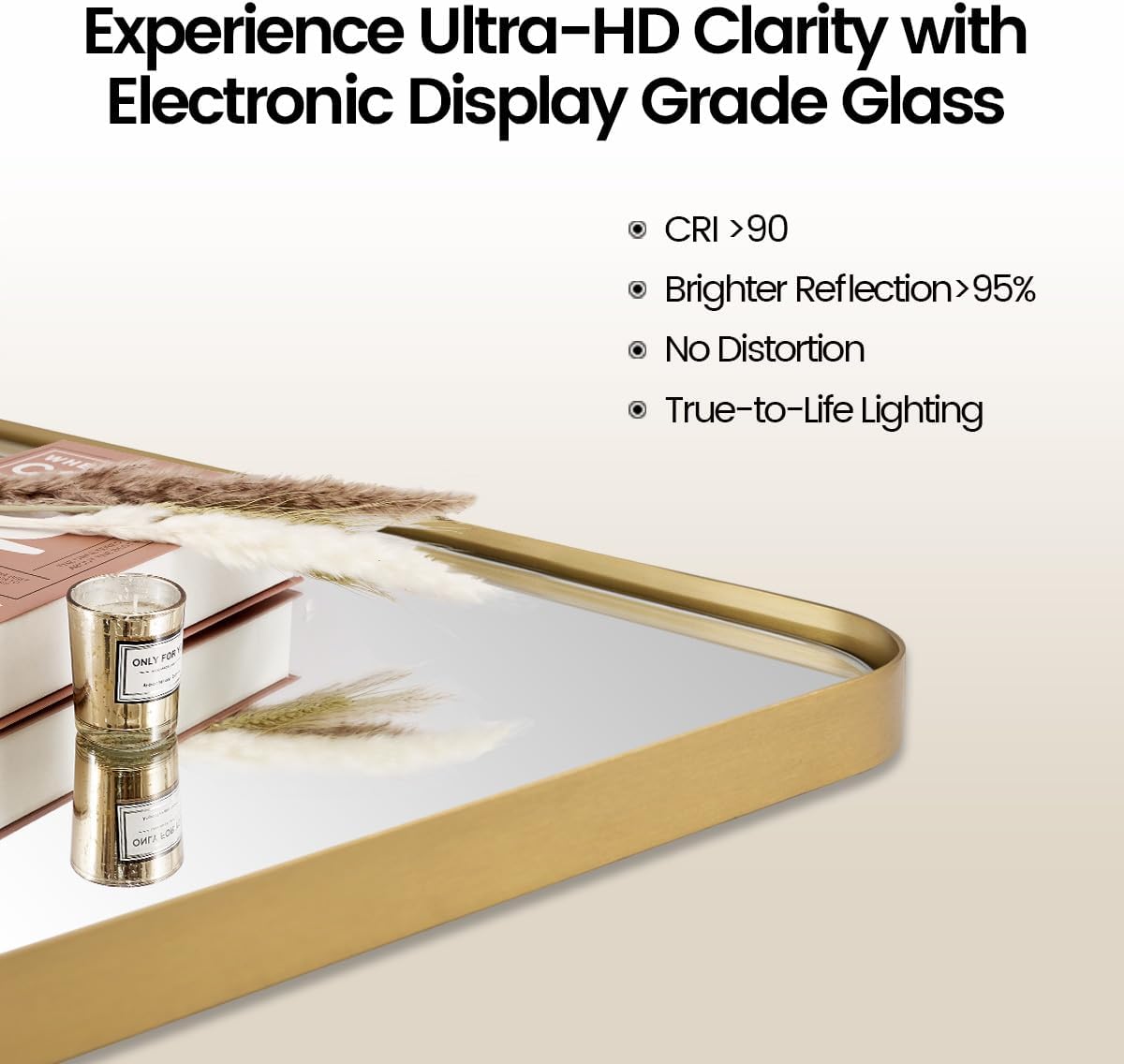 MOON MIRROR 30" x 22" Brushed Gold Rectangle Bathroom Mirror, Tilting Rounded Rectangular Metal Framed Pivot Wall Mirror, Hangs Horizontally Only(Overall 33.75" x 22")