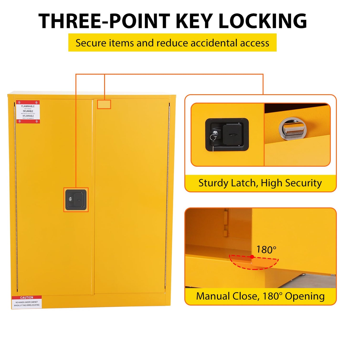 PeacefulHues 30 Gal Flammable Safety Cabinet, 2-Door Yellow Safety Storage Cabinet with Adjustable Shelves, Galvanized Steel Chemical Cabinet for Garage, Shop, Industrial Use