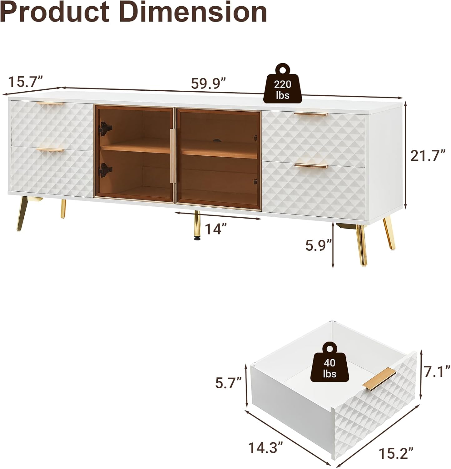 Rovibek 59" Modern TV Stand, Entertainment Center TV Console with Storage Drawers and Open Shelves, Media Console for Living Rooms and Bedrooms