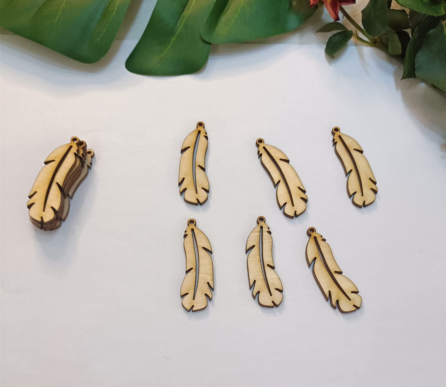 30pcs of Feather Shape DIY Unfinished Wood Jewelry,Laser Cut Natural Wood Earrings Blanks,Wood Feather Shapes (2'')