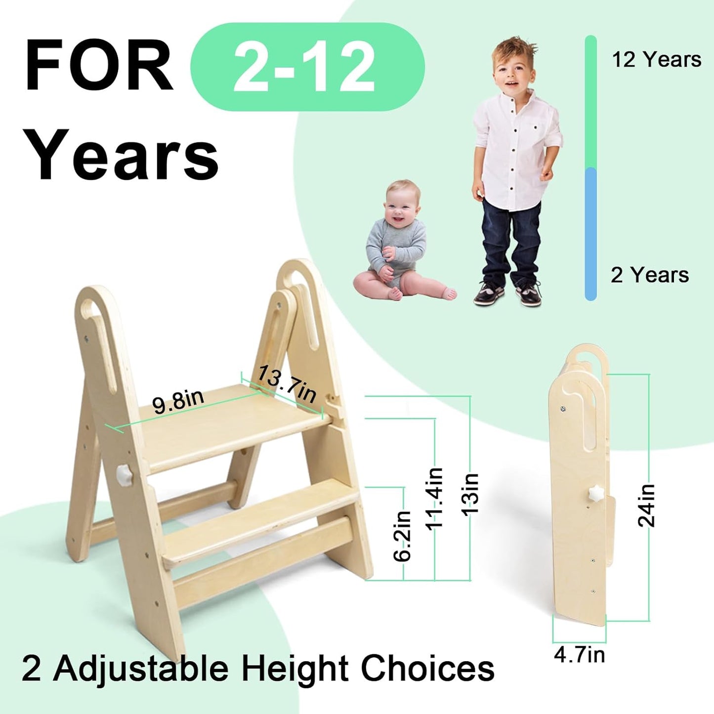 WOOD CITY Step Stool Foldable for Toddlers, Adjustable Kids Step Stool for Bathroom Sink Toilet Potty Training Stool with Handles Child Kitchen Counter Stool Helper Montessori Kitchen Stools