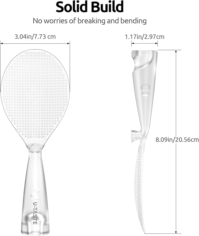U-Taste 18/8 Stainless Steel Measuring Spoons Set of 7 and 329°F Heat Resistant Rice Spoon Paddle Scooper (Transparent)