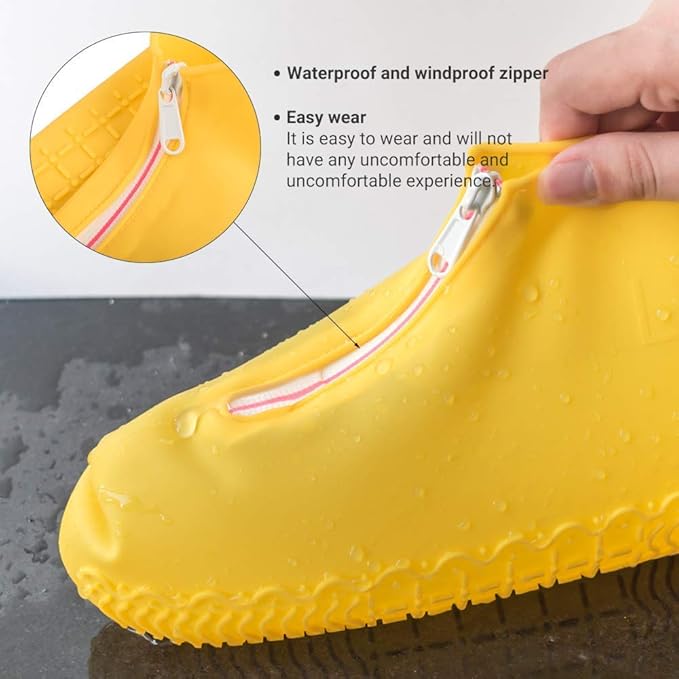 Waterproof Shoe Covers, Silicone Reusable Shoe Cover Non-slip Durable Zipper Elastic Rain Cover Protection for Men Women (XL (Women 11-13, Men 9.5-13), Yellow)