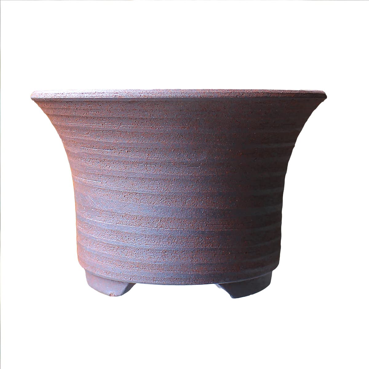 Bonsai Pot Round Striped Pattern Shi-dei-Aka-Ara-dei (Purple mud) Yokkaichi Banko-Yaki deep Type Ceramic Wildflowers houseplants Agave Baby Bonsai Cactus Miscellaneous Pine and Oak 4.7” Small