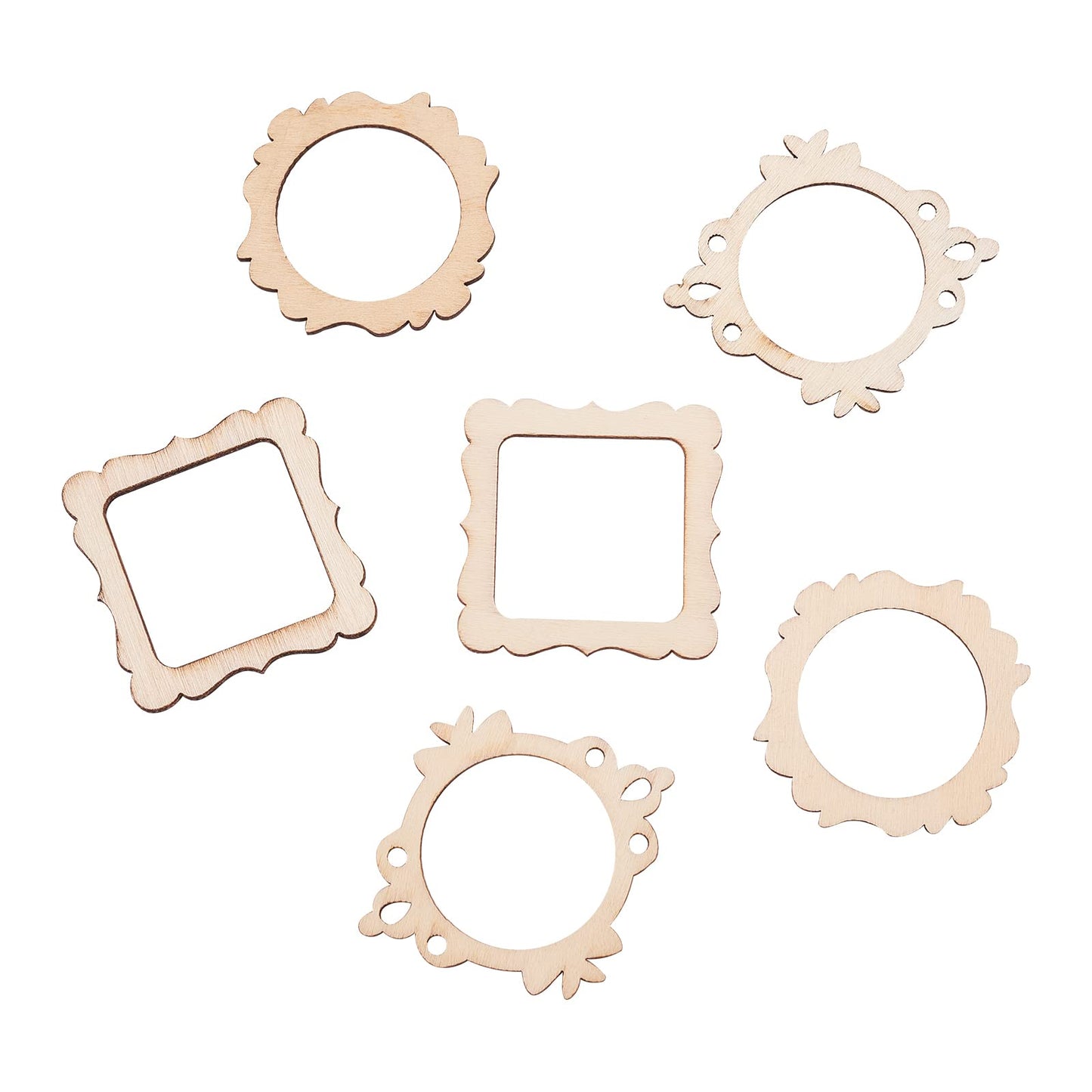 LiQunSweet 100-Pieces 48~64mm Undyed Wood Photo Frame Pendants Wooden Cutout Unfinished Necklace Earrings Charms Mixed Shape for Jewelry Making DIY Craft
