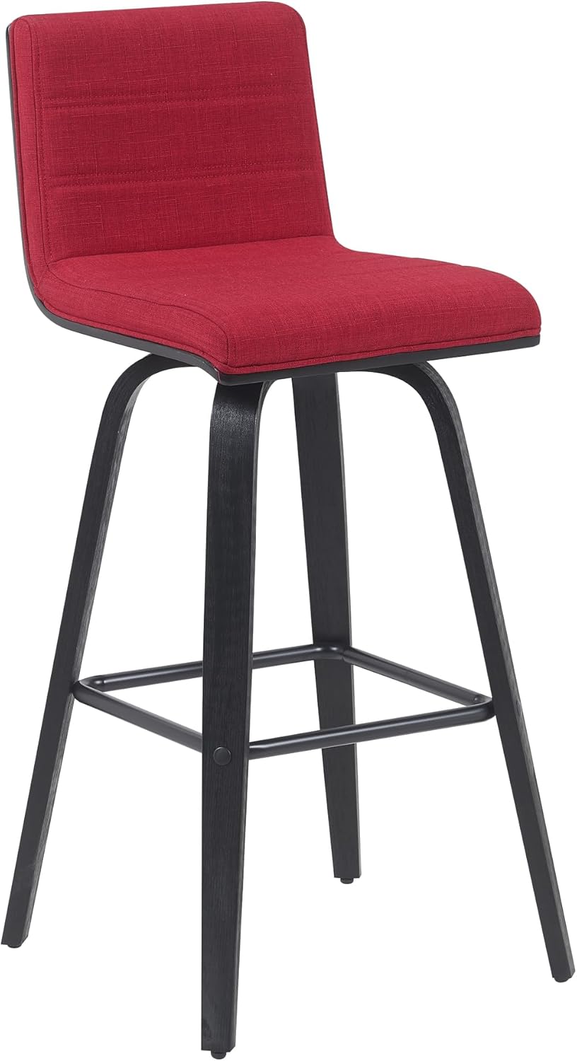 Vienna Modern Swivel Bar Height Stool with Red Upholstered Seat and Brushed Wood Frame Set of 4