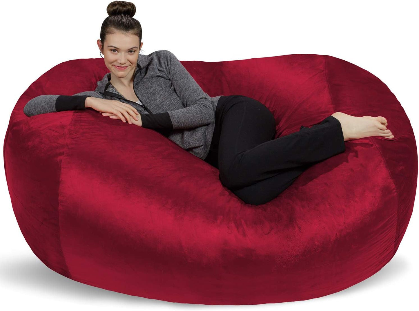 Sofa Sack Bean Bag Chair Cover Only, for Adults and Kids, Without Filling Comfy Fluffy Round or Oval Beanbag Chair Cover Replacement, Lazy Sofa Cover for Reading Chair or Floor Chair, 6-Feet, Cinnabar