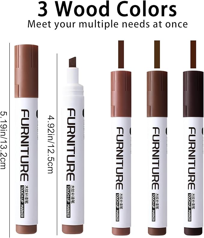 BOPOVA Furniture Markers Touch Up, Wood Floor Scratch Repair Kit, 3 Colors Markers for Scratches, Stains, Floors, Tables, Desks, Cabinet, Bedpost (Ochre Brown, Maple, Walnut)