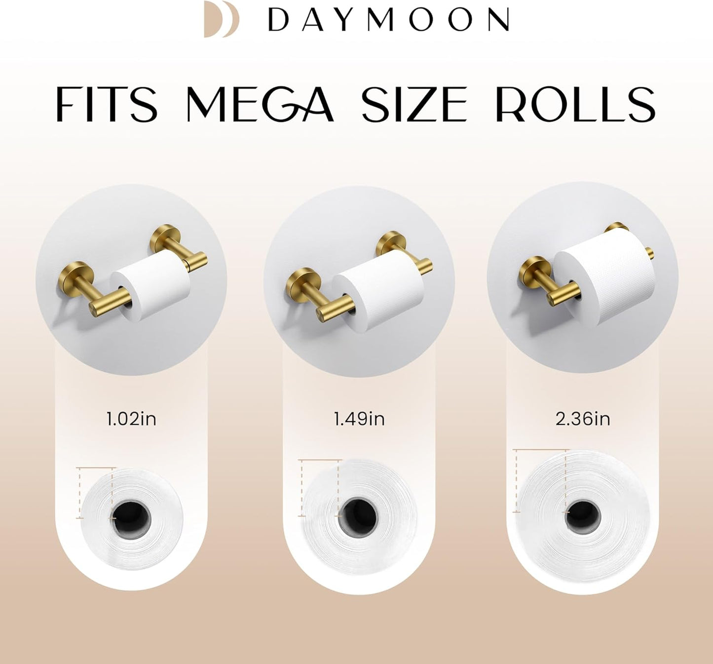 Day Moon™ Gold Toilet Paper Holder - Brushed Gold Toilet Paper Holder Wall Mount - Modern Toilet Paper Roll Holder - Gold Bathroom Toilet Paper Holder