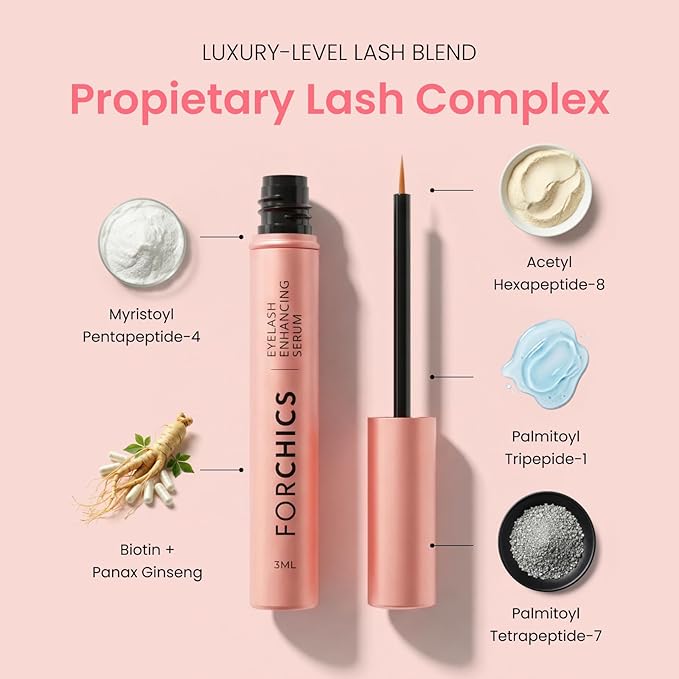 ForChics Eyelash Growth Serum - Prostaglandin-Free Lash Enhancing Serum for Longer, Thicker Lashes and Brows- Natural Formula, Visible Results in 2 Weeks - Vegan, Hormone-Free 0.10 fl. oz / 3ml