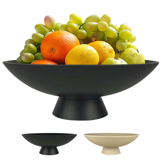 Large Decorative Fruit Bowl for Kitchen Counter, Modern Resin Pedestal Bowl for Home Decor, Stylish Key Bowl for Entryway Table, Decorative Bowl for Coffee Table Decor, Artificial Stone Black