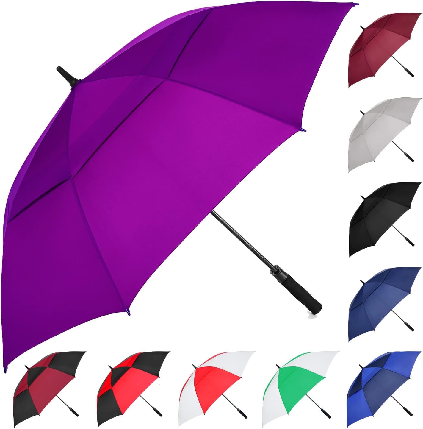 MRTLLOA Extra Large Golf Umbrella, 54/62/68/72 Inch Automatic Open, Oversize Double Canopy Vented Windproof Waterproof Sports Umbrellas for Rain