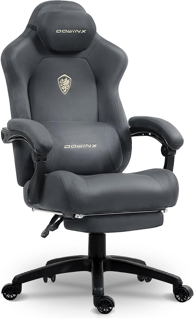 Dowinx Big and Tall Gaming Chair, Suede Fabric Game Chair with Pocket Spring Cushion, High Back Gamer Chair Ergonomic with Footrest for Adults Office, 440LBS, Grey
