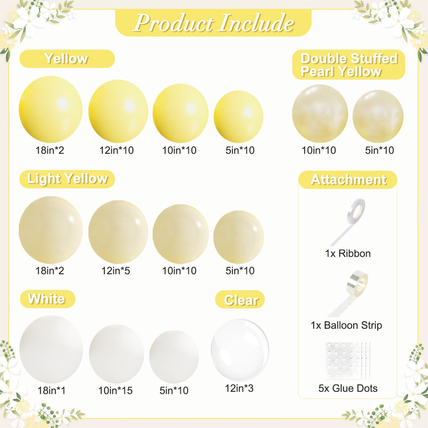 Yellow Balloon Arch Kit 108Pcs Double Stuffed Pearl Yellow Pastel Yellow White Clear Balloons for Bridal Shower Baby Shower Birthday Wedding Engagement Party Decorations