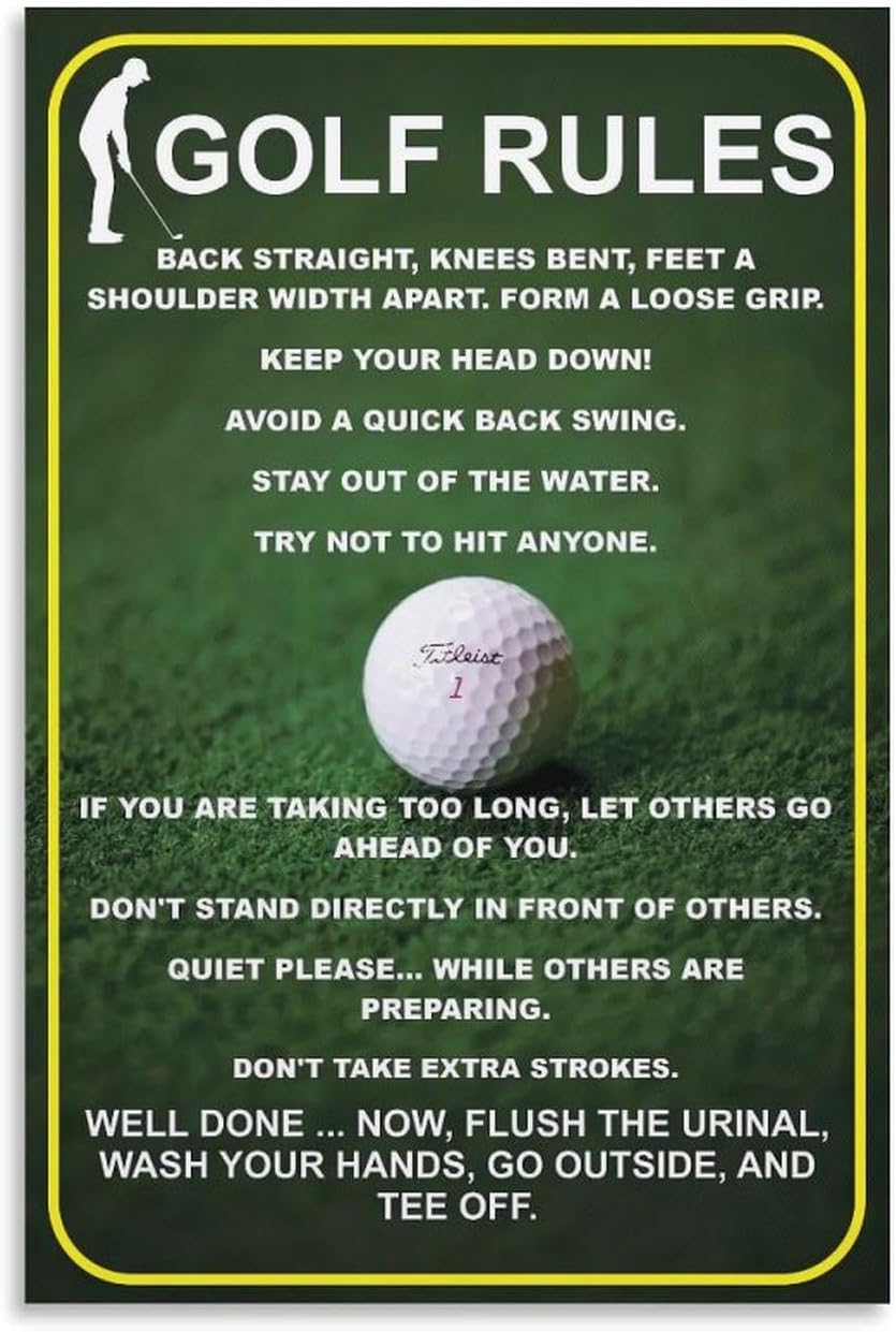 Funny Golf Rules Sign, Unique Man Cave Wall Art, Humorous Golfer Gift, Canvas Painting Posters And Wall Art Pictures Are Used For Room Aesthetics And Decoration 08x12inch(20x30cm)
