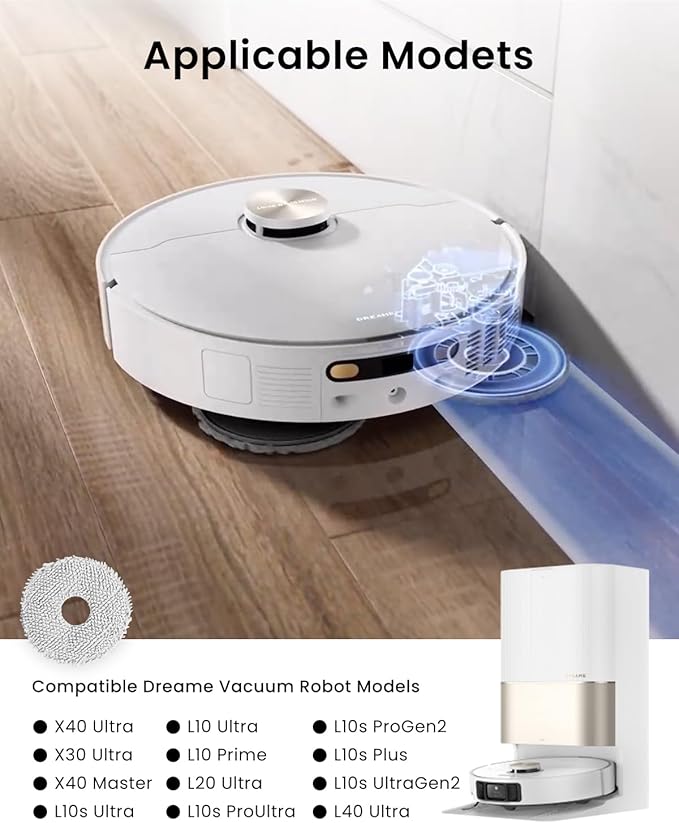 12Pack Microfiber Vacuum Mop Cloth Pad for Dreame X50 Ultra/L20 Ultra/L10s Pro/L10s Pro Gen2/X40 Ultra/for Xiaomi X10+/X20+/for Mova P10/P50 Robot Vacuum,Replacement Part Washing Mopping Pad Mop Pad