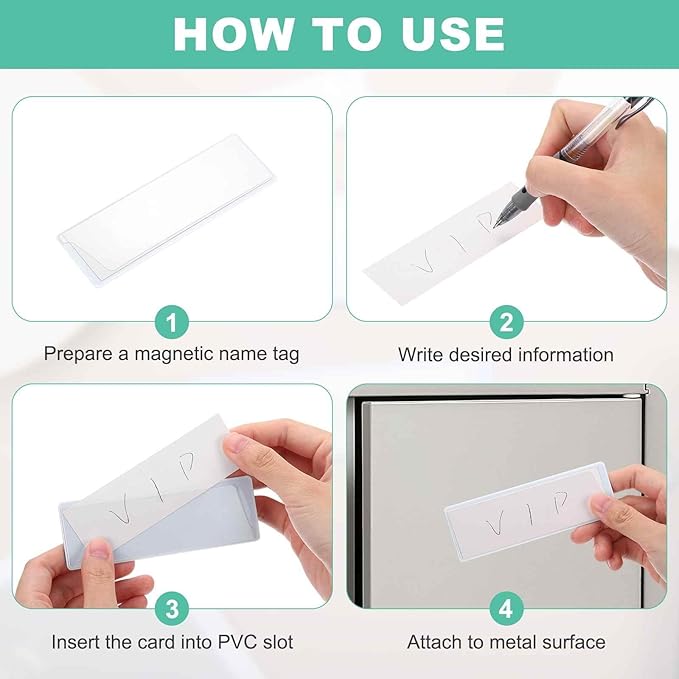 MECCANIXITY 8 Pcs Magnetic Label, 4.72" × 1.57" × 0.06" Magnetic Name Tags Label Sticker with Blank Paper Card for Shelf Labeling White Board Garage Home Warehouse
