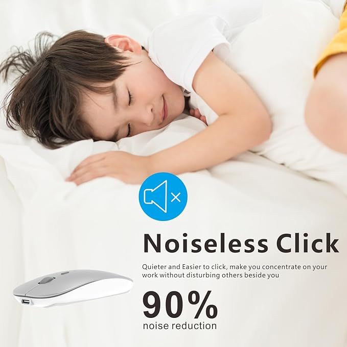 HOTDREAM Bluetooth Rechargeable Mouse for iPad Air/iPad Pro/Laptop/Tablet/iPhone/PC, (Not for Mac,MacBook) Silver