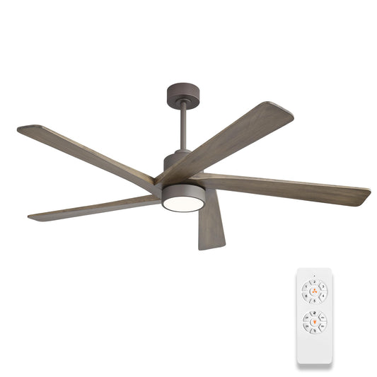 WINGBO 64 Inch DC Ceiling Fan with Lights and Remote Control, 5 Reversible Carved Wood Blades, 6-Speed Noiseless DC Motor, Modern Ceiling Fan in Graphite Finish with Gray Blades, ETL Listed