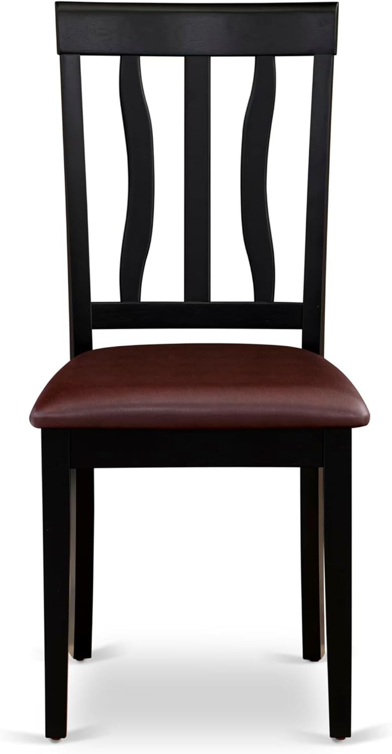 East West Furniture HLAN5-BCH-LC 5 Piece Dining Set Includes a Round Dining Table with Pedestal and 4 Faux Leather Kitchen Room Chairs, 42x42 Inch, Black & Cherry