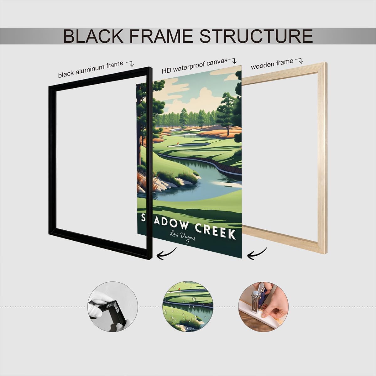 Retro Golf Course Poster Shadow Creek Court Travel Canvas Wall Art Golf Sports Lover Pictures Prints Painting For Living Room Bedroom Office Wall Decor 24x36in Unframed