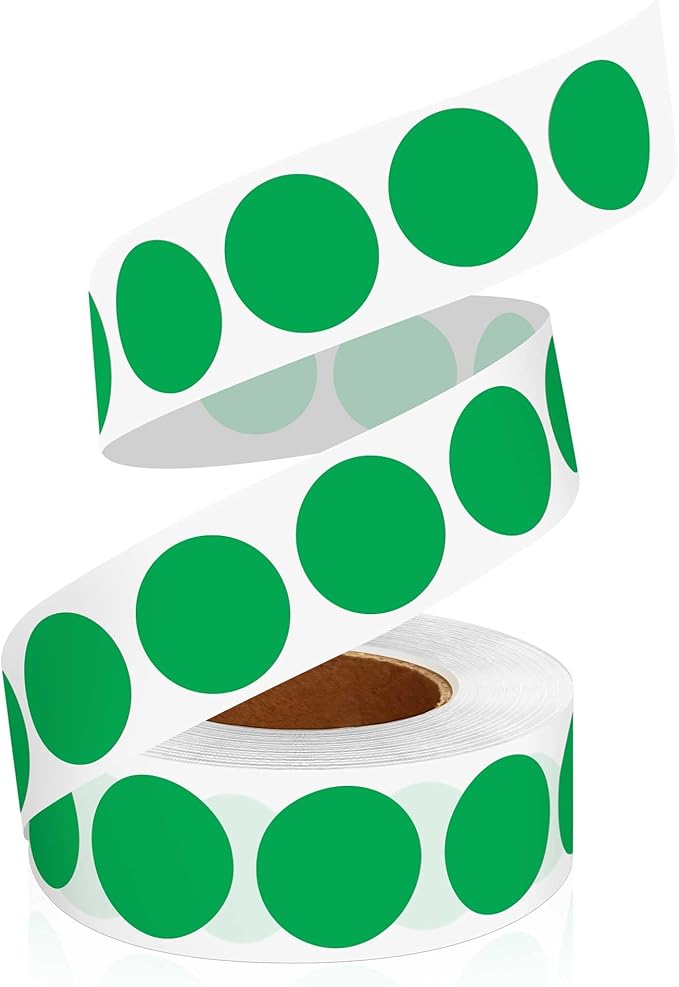 0.75 Inch Multi - Purpose Removable Labels,1000 PCS 3/4" Green Stickers for Classroom, Papers, Market, Price Tags, and Library Book Labels. Non - Printable Round Colored Dot