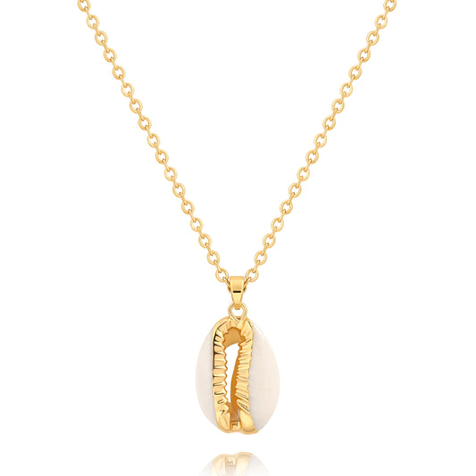 POTESSA 18K Gold Plated Seashell Necklace Gold Puka Shell Necklace Summer Boho Beachy Charm Jewelry For Women Gift