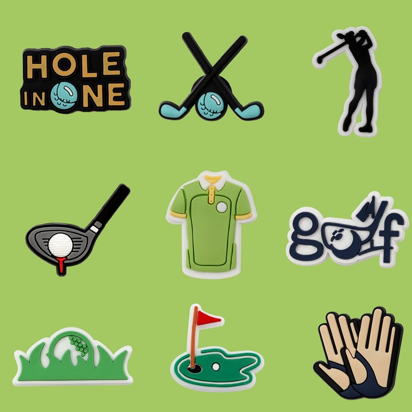 Golf Theme Shoe Decoration Charms, 20PCS Golf Clubs Golf Ball Shoe Charms for Golfers Golf Lover, PVC Shoe Charm Accessories for Shoe Wristband Decorations Party Favors Gifts