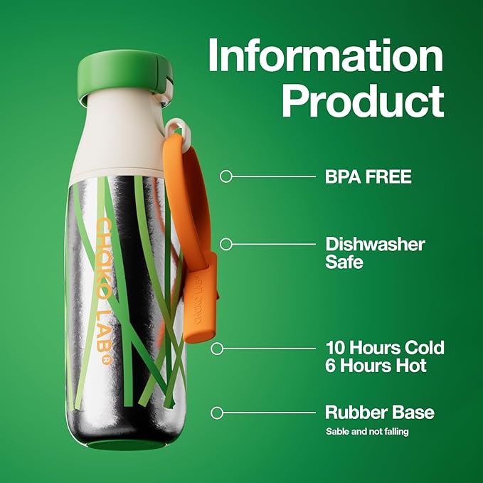 CHAKO LAB Ti material Water Bottle with Two Strap | BPA-Free Leak Proof | 17oz Bottle with Spout Lid & Straw | Grass