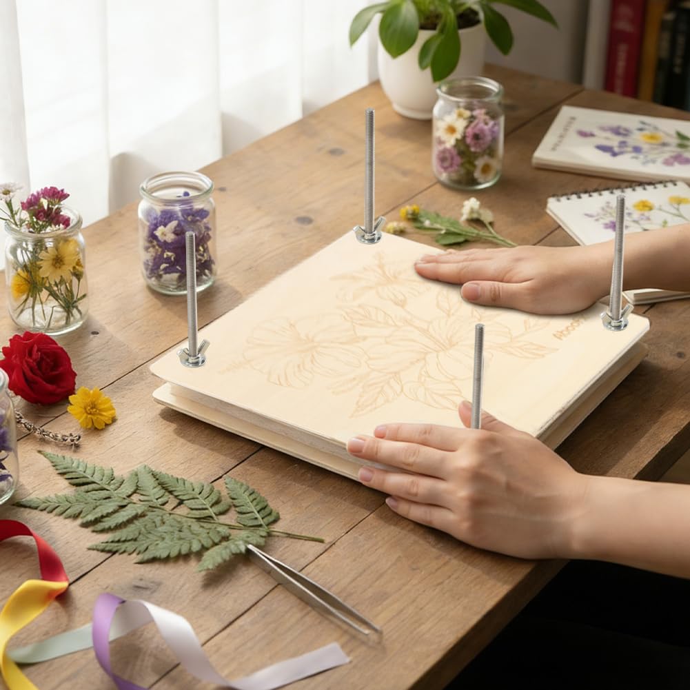 Flower Press Kit,Craft Kits 11"x11" 6 Layers Wooden Flower Pressing Kit with Storage Bags for DIY Floral Art,Dried Flowers Plant Wedding Bouquet Preservation Kits(wood,Size:27.43*27.43*0.5cm)