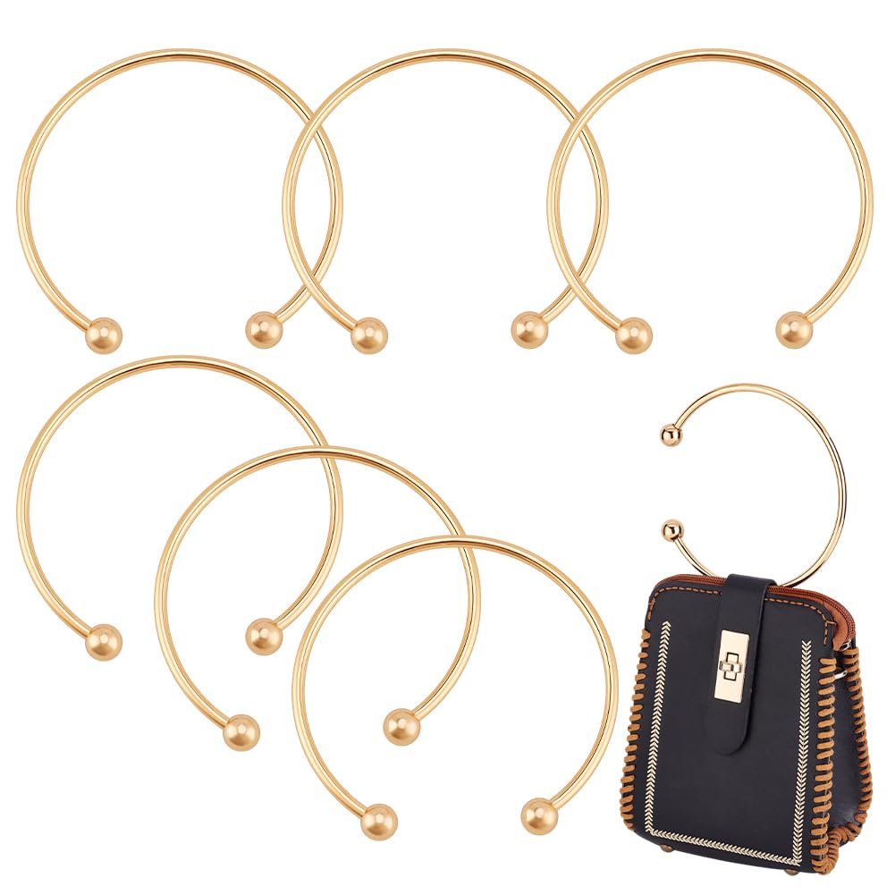 PH PandaHall 6pcs Gold Metal Purse Handles 5.3 inch Semicircle Bag Handles Frame, Metal Bag Handles Frame with Beads for Crocheted Macrame Bags Craft Handbag Handmade DIY Making