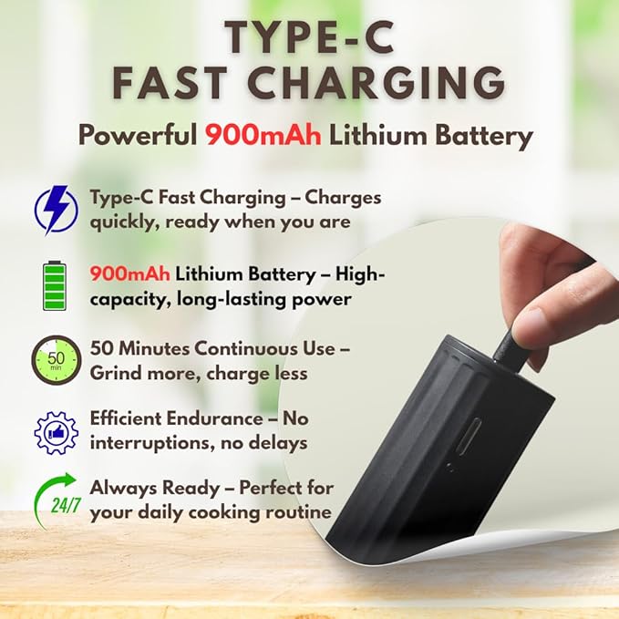 Rechargeable Electric Salt and Pepper, Automatic shaker Grinder Mill, LED Light, One-Hand Operation, Adjustable Coarseness, USB-C Charging, ABS & Stainless Steel, Stand Included.