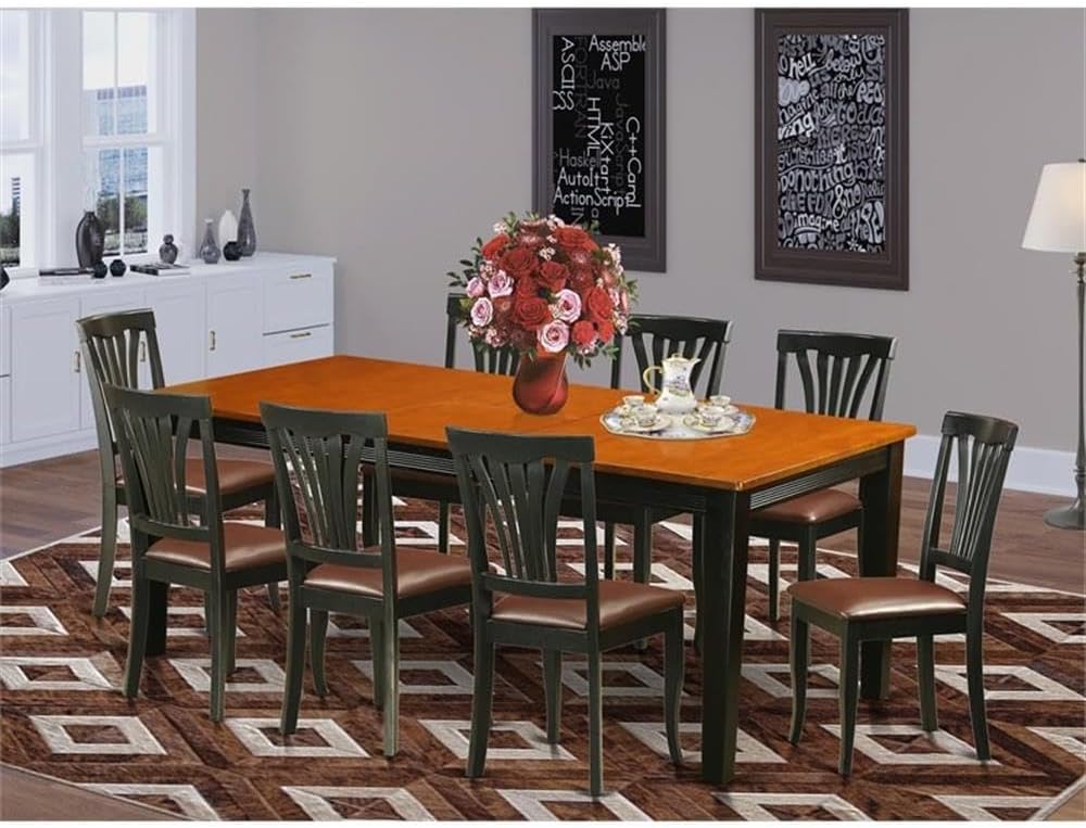 East West Furniture QUAV9-BCH-LC 9 Piece Dining Table Set Includes a Rectangle Wooden Table with Butterfly Leaf and 8 Faux Leather Dining Room Chairs, 40x78 Inch, Black & Cherry