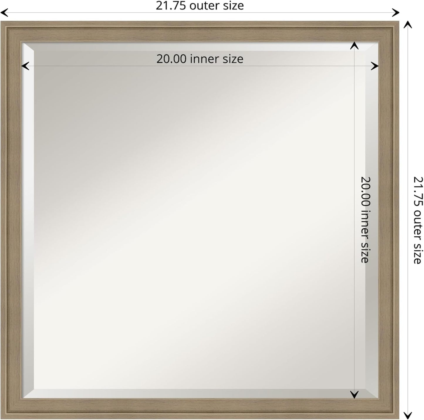 Amanti Art Brown Wall Mirror 22x22 Florence Light Brown Square Bathroom Mirror for Wall Decor Living Room, Medium Casual Frame, Hangs Horizonally and Vertically, Bathroom Decor, Beveled Edge from WI