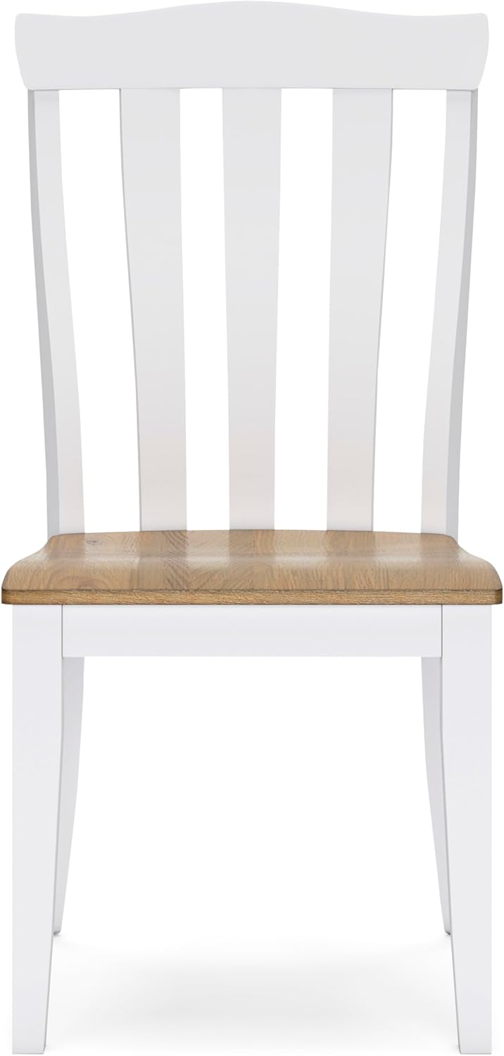Signature Design by Ashley Ashbryn Farmhouse Armless Dining Chair with Bent Slat Back, Set of 2, White & Light Brown