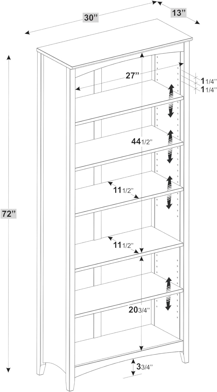 Camaflexi Shaker Style Bookcase, 72", White