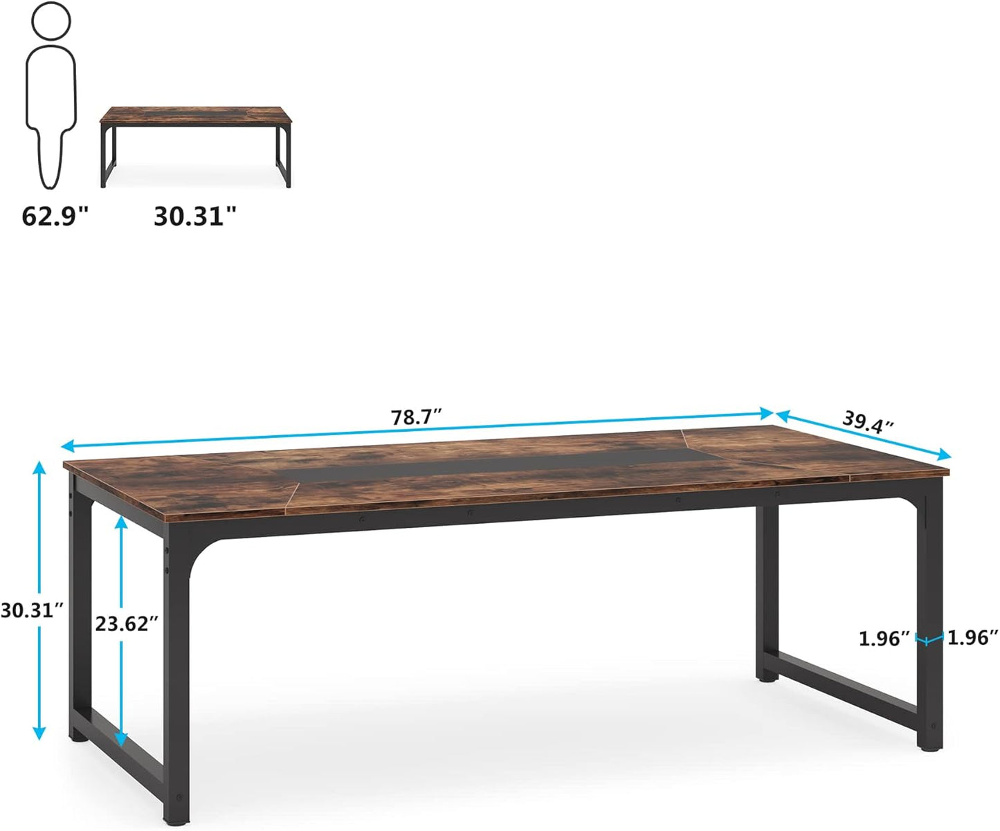 Tribesigns Modern Computer Desk, 78.7 x 39.4 inch X Large Executive Office Desk Computer Table Study Writing Desk Workstation for Home Office,Rustic/Black