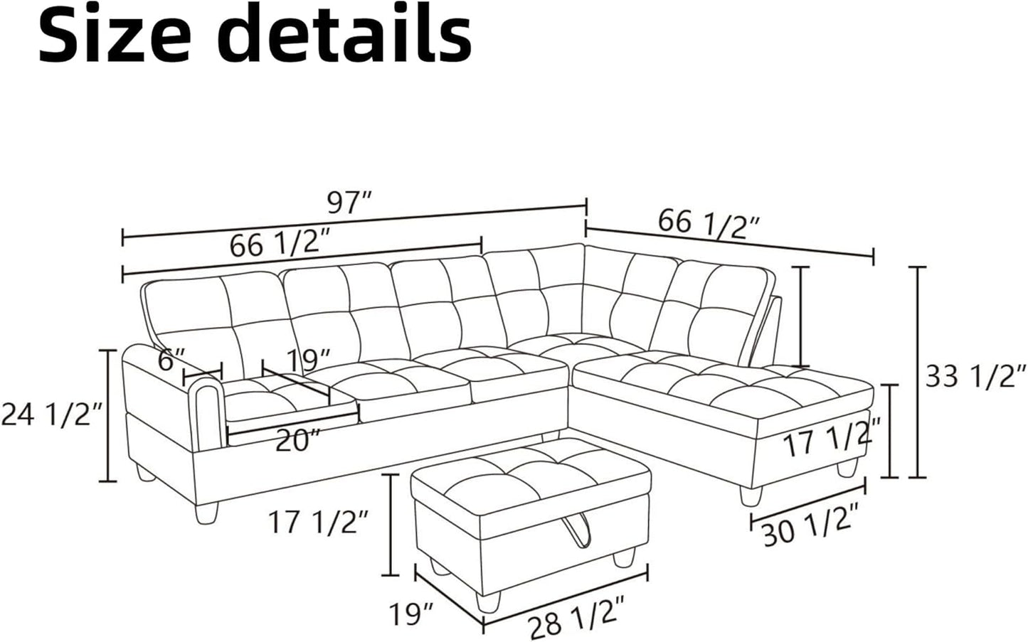L Shaped Sectional Couches for Living Room, Modern Modular Sectional Sofa with Ottoman Storage, Comfy L Shaped Couch with Chaise for Bedroom Apartment Furniture, Brown