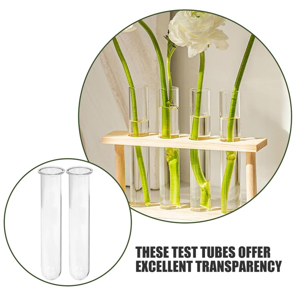 HOOTNEE 4pcs Glass Hydroponic Test Tube Vases 2.5x3x18cm Desktop Terrarium Plant Propagation Holders Floral Water Planter Tubes for Home Décor and Office Use