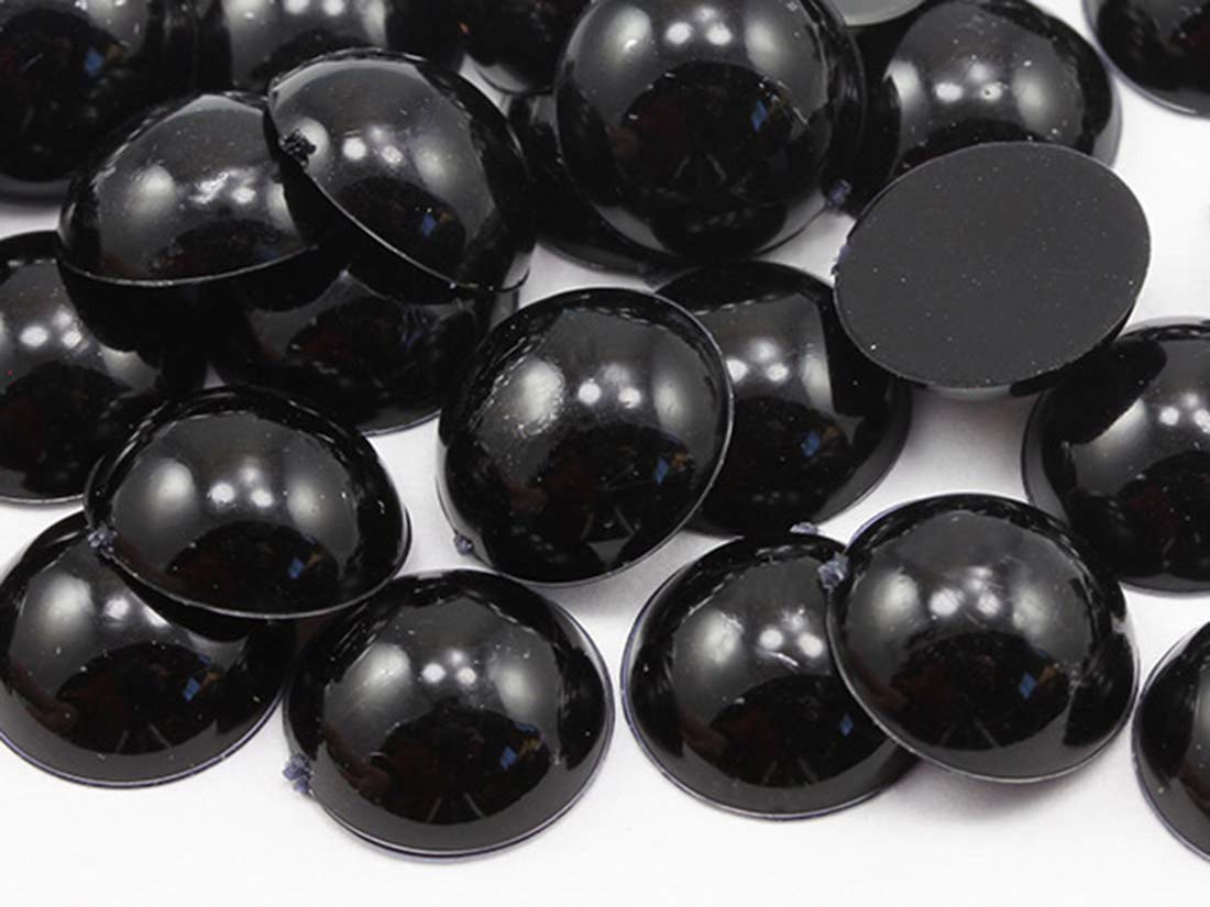 Allstarco KraftGenius 11mm Jet Black .JT Flat Back Acrylic Round Cabochons Plastic Pearl Gems for Jewelry Making Costume Making Cosplay Jewels Embelishments - 50 Pieces